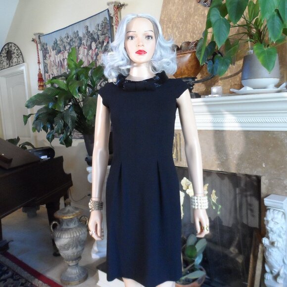 New Moschino CheapandChic Black Sheath Dress w. Beaded Stand Up Collar Size 4 - Picture 1 of 16